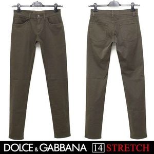D&G '14 STRETCH' Gold Denim Pants, Military Green
